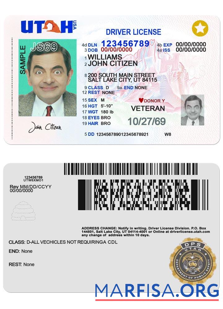 Printable USA Utah driving license 2021 present real example